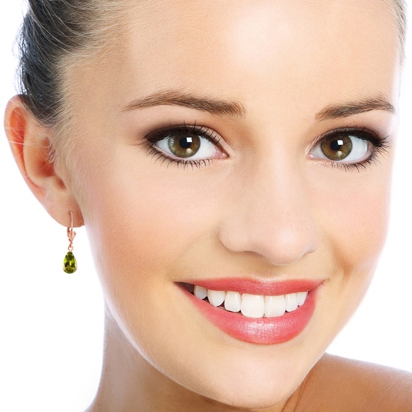 14K. SOLID GOLD LEVERBACK EARRING WITH PERIDOTS (Rose Gold) - Picture 3 of 5